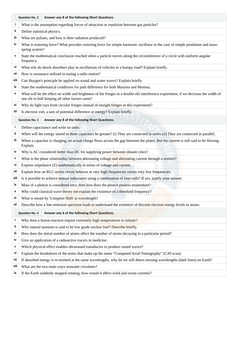Pak Test Solution updated version sample paper, page 2: short questions