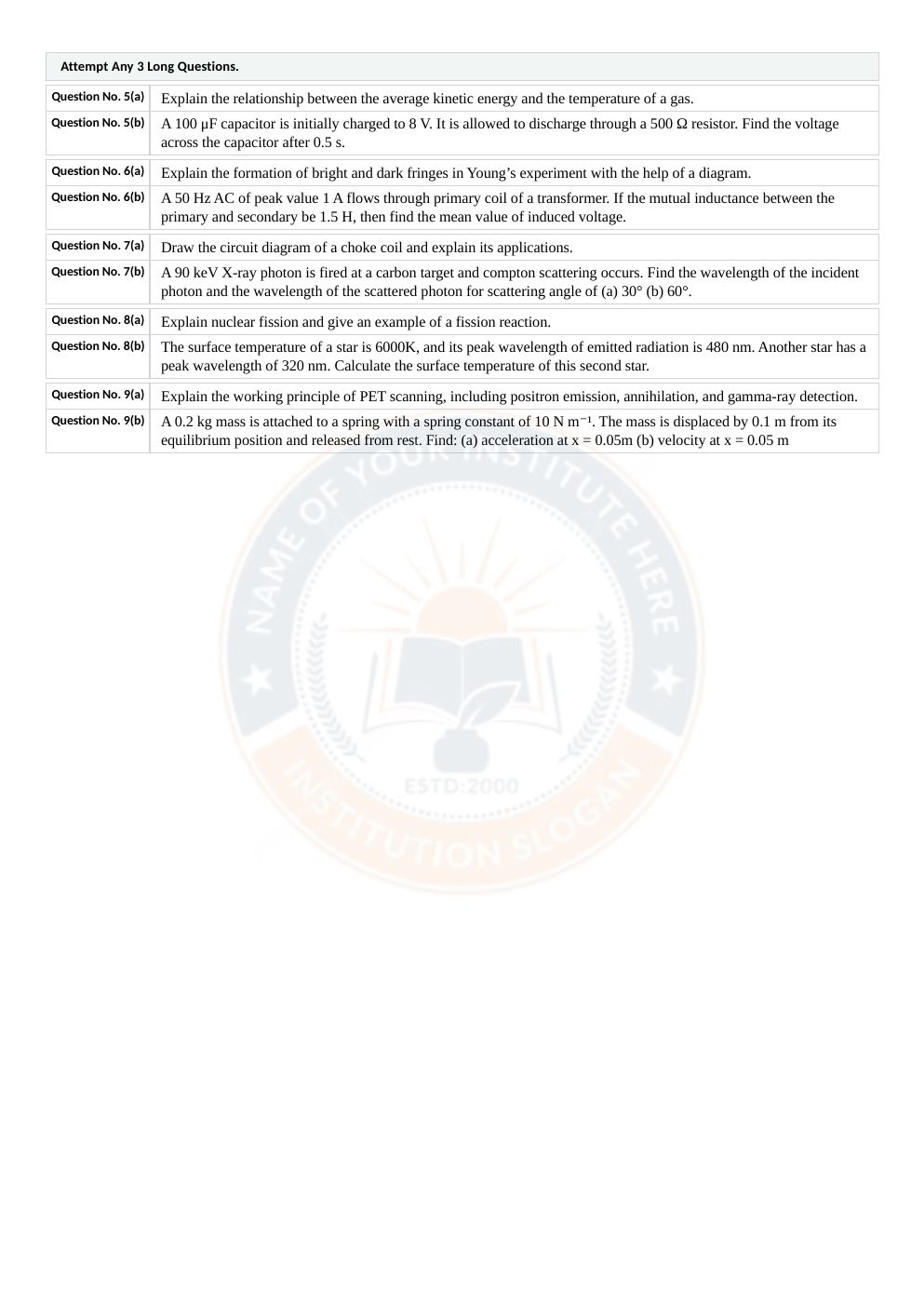 Pak Test Solution updated version sample paper, page 3: long questions